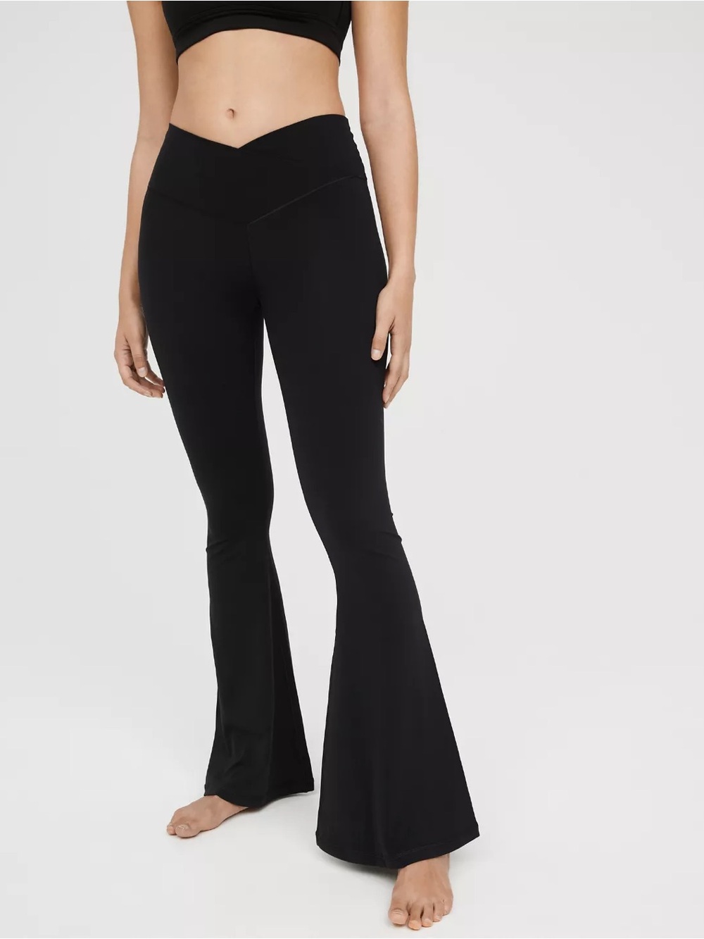 Aerie Offline Real Me High Waisted Crossover Super Flare Legging Black